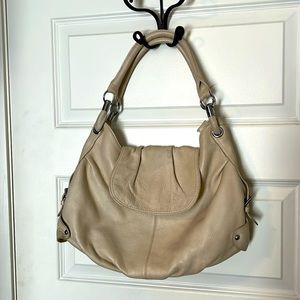 David Lawrence Pebbled Leather Hobo Bag Cream